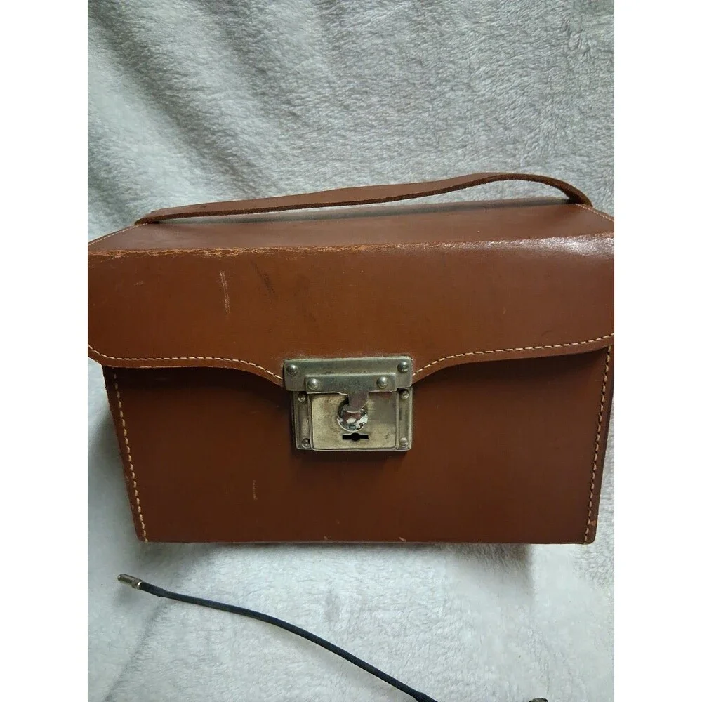 Vintage Leather Camera Travel Bag w Locking Key 1940's Quality Made And Misc.